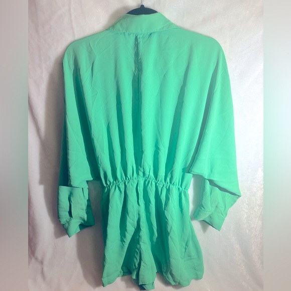 EXPRESS Deep V-Neck Surplice Shirt Romper - Picture 7 of 7